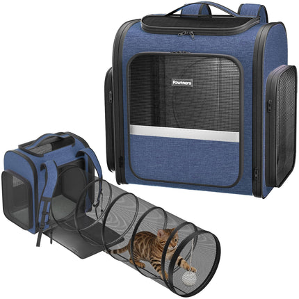 Cat Carrier Backpack with Detachable Play Tunnel, 2 in 1 Cat Tunnel Backpack Suitable for Carrying & Playing, Expandable Pet Carrier for Small Medium Kitten Puppy, Suitable for Travel Hiking Camping