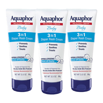 Aquaphor Baby Diaper Rash Cream with Zinc Oxide, Multipack, 3 x 3.5 OZ