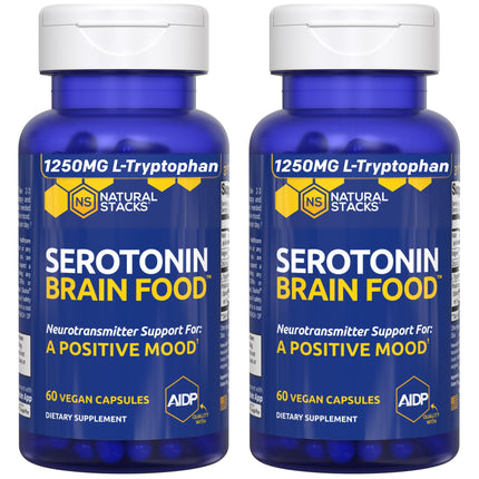 Serotonin Brain Food - 1250mg L-Tryptophan & 400mg Rhodiola Rosea Supplement - Mood Support Supplement for Stress Relief - Neurotransmitter Support with Magnesium Glycinate & Zinc - 120 Capsules