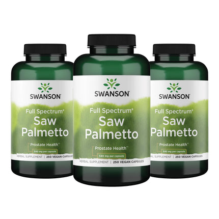 Swanson Saw Palmetto Full Spectrum Herbal Supplement for Men Seeking Prostate, Hair, and Urinary Health Support - 540 mg (250 Vegan Capsules, 3 Pack)