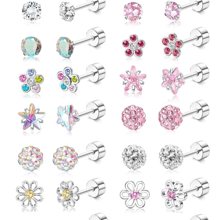 THUNARAZ 16 Pairs Hypoallergenic Earrings for Girls Kids Flat Back Studs