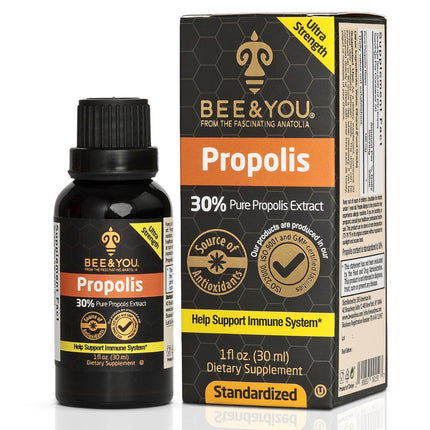 Bee and You Propolis Liquid Extract Drops, 30% Propolis, Ultra Pure, Immune Support Supplement, Sore Throat, Allergy Relief, Respiratory, Antioxidants, Keto, Paleo, Gluten-Free, 1 Fl Oz
