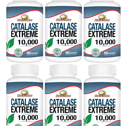 Rise-N-Shine Catalase Extreme Supplement 10,000 with Saw Palmetto, Biotin, Fo-Ti, PABA - Hair Supplements for Strong Hair - 360 Capsules - Pack of 6 (180-day Supply)
