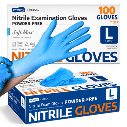 Supmedic Soft Max Medical Nitrile Exam Gloves Powder-Free Blue 100 Pcs (L)