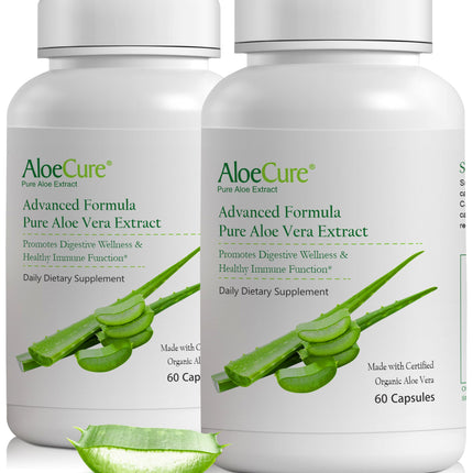AloeCure Aloe Vera Capsules, Made with Organic Aloe Vera to Gently Support Gut Health & Digestive Comfort, Stomach Acid Buffer, Natural Immune Supplement, Aloin Free, 60 Capsules x 2-Pack
