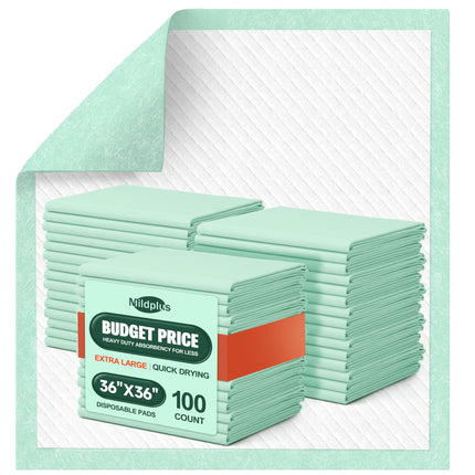 MILDPLUS 100 Count Disposable Bed Pads , 36x36 Inch Extra Large Incontinence Underpads | Heavy Absorbency 115 Grams Pee Pads for Adult, Senior, Baby & Pet Care (No Adhesive)