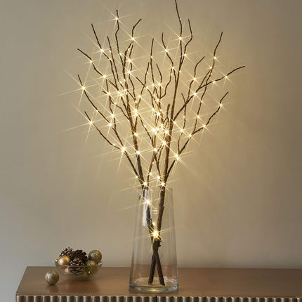 LITBLOOM Lighted Brown Willow Branches 32IN 100 LED with Timer Battery Operated, Tree Branch with Warm White Lights for Holiday Christmas Decoration Indoor Outdoor