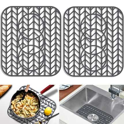 GUUKIN Sink Protectors for Kitchen sink, 13 5/8" x 11 5/8" Folding Non-slip Silicone Sink Mat Grid for Bottom of Farmhouse Stainless Steel Porcelain with 3 Reserved Holes Pack of 2