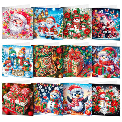 ACSAUMMY Diamond Art Painting Christmas Cards, 12 Pack DIY 5D Diamond Greeting Cards Kits for Adults Diamond Xmas Greeting Cards with Envelopes Gem Christmas Gift for Families, Friends, Partners