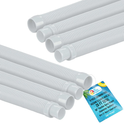 U.S. Pool Supply Pool Vacuum Hose, 8 Piece Pool Hose Set - 40" White Flexible Spiral Wound Connector Sections with 1.5" Male & Female Cuff Ends, Replacement Fits Most Inground Automatic Cleaner Brands