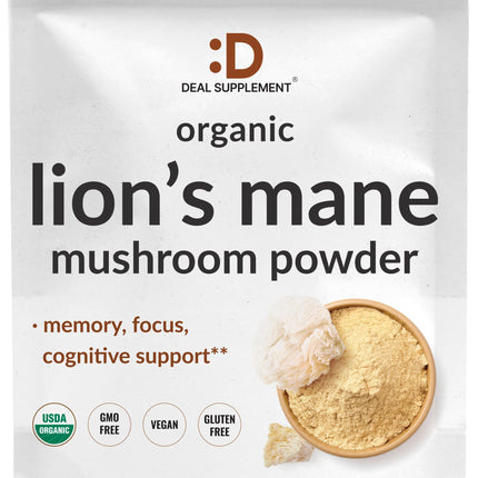 DEAL SUPPLEMENT Organic Lions Mane Mushroom Powder Supplement, 1,500mg Per Serving, 1lb – Active Fruiting Body & Mycelium Extract – Natural Brain Nootropic & Immune System Booster – Non-GMO