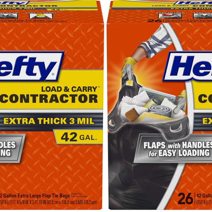 Hefty Heavy Duty Trash Bags, Large | 42 Gallon | For Contractors | 26 Count, Pack of 2