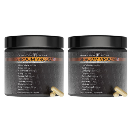 Formulation Factory Shroom Vroom 10-in-1 Mushroom Complex (2-Pack) with Lion's Mane, Reishi, Cordyceps, Chaga, Turkey Tail, Tremella, Maitake, Shiitake & More - 240 Capsules