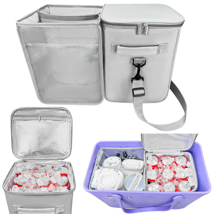 XYFuuee 2-in-1 Cooler Organizer Insert for X Large Bogg Bag Accessories, PEVA Portable Leak-Proof Ice Chest, Lightweight Mesh Divider Inserts Pouch with 4Fastener for XL Bog Beach Rubber Tote, Gray