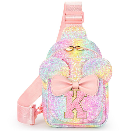 mibasies Initial Sling Bag for Girls, 4 Year Old Girl Birthday Gifts, Glitter Rainbow, Letter K