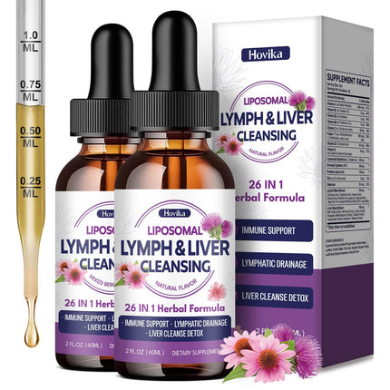 Liposomal Lymphatic Drainage Drops, 26 in 1 Liver Cleanse Detox & Repair with Milk Thistle, Echinacea, Glutathione, Vitamins, Lymph-Liver Cleanse, Gut & Metabolic Health - Natural Flavor 4 Fl Oz