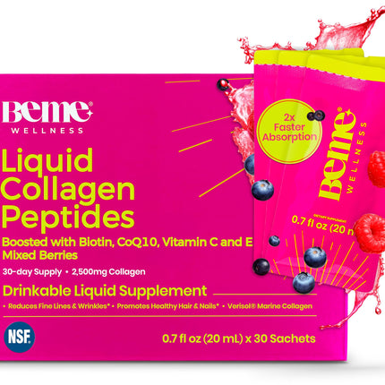 BeMe Liquid Collagen for Women - 2500mg Verisol hydrolyzed Marine Liquid Collagen - Clinically Tested Collagen Supplements - Quick Absorption, high bioavailability - Supports Skin, Hair & Nails