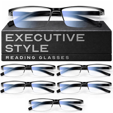 Gaoye 6 Pack 1.5 Executive Style Reading Glasses Men - Durable Readers with Blue Light Filtering - Comfortable Fit with TR90 Frames