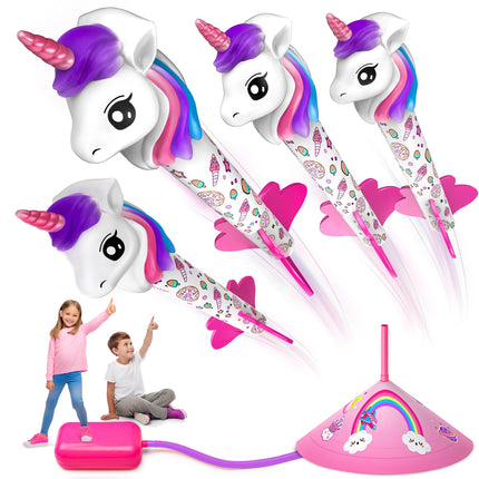 beefunni Unicorn Rocket Launcher for Kids,4 Unicorns Outdoor Toys for Girls