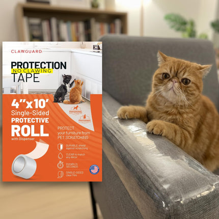 CLAWGUARD Protection Tape Roll – 4 in x 10 ft Single-Sided Scratch Barrier – Door Scratch Protector Dog & Cat – Couch Cat Scratch Protector