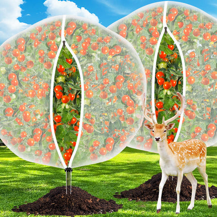 8FT x 8FT Fruit Tree Netting with Zipper and Drawcord, 2Pcs Garden Plant Net Pest Barrier Bag, Insect Bird Mesh Netting Cover for Protect Vegetables Flower Blueberry