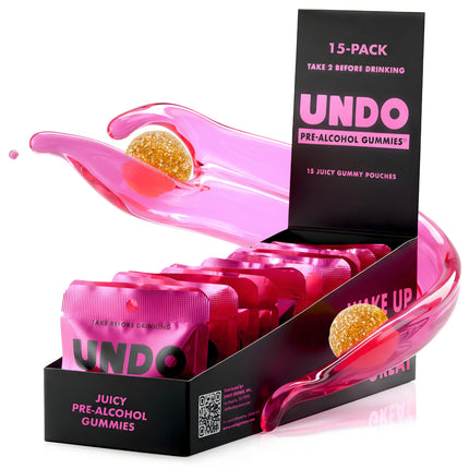 UNDO Gummies® Pre-Alcohol Gummies with DHM, Milk Thistle & Electrolytes | Scientifically-Backed Pre-Drink Supplement That Supports Liver Health & Hydration | Take While Drinking & Wake Up Feeling Great | 15 Servings