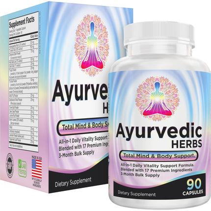 3-Month Ayurvedic Herbs Supplement 17-in-1 | Ayurveda Mind & Body Health Support | Men & Women | Ayurvedic Supplements | 90 Capsules