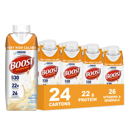 BOOST Very High Calorie Nutritional Drink, Very Vanilla, 8 FL OZ, 24 pk