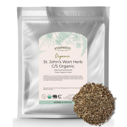 Starwest Botanicals Organic Dried St. John's Wort - Loose Leaf Herb for Tea, Made from St. John's Wort Flower, Cut & Sifted, Certified Kosher, Non-GMO - 1 lb Bag