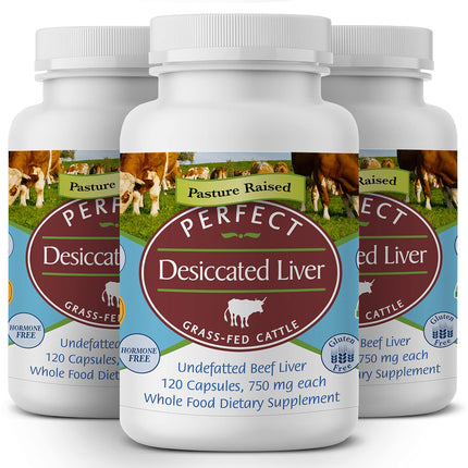 Perfect Supplements – Perfect Desiccated Liver – 120 Capsules – Undefatted Beef Liver – Natural Source of Protein, Iron, Vitamins A & B – 3 Pack