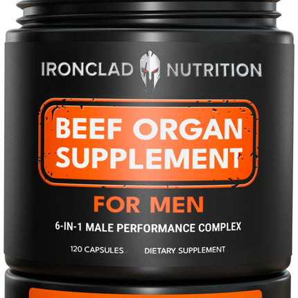 IRONCLAD NUTRITION Beef Organ Complex Capsules for Men - New Zealand and Grass Fed Finished Bull Supplement, Freeze Dried and Non-GMO Bovine Testes, Liver, Thymus, Heart, Bone Marrow - 2-Month Supply