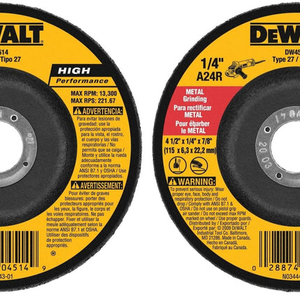 DEWALT DW4514 1/4" Thick Grinding Wheel with 4-1/2" Diameter and 7/8" Arbor (Pack of 2)
