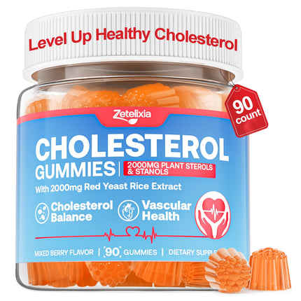 Zetelixia Cholesterol Lowering Supplements Gummies, Cholesterol Gummies with Plant Sterols & Stanols, Red Yeast Rice, Lower Cholesterol Naturally – Vegan, Non-GMO, Mixed Berry Flavor, 90Ct