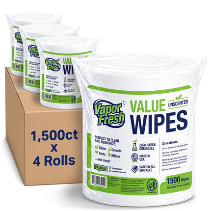 Vapor Fresh Value Wipes For Gym Equipment, 1500 Count, 4 Rolls