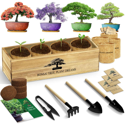 LUOJIBIE Bonsai Tree Kit, Complete Bonsai Starter Growing Kit, Christmas Birthday Gifts for Women Men Mom Dad Girls Boys, Gardening Gift for Plant Lovers, White Elephant Gifts for Adults