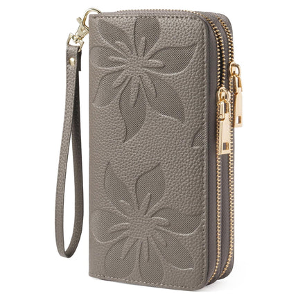 GOIACII Women's Wallet Large Capacity Double Zip Around Credit Card Holder Leather Ladies Wallet with RFID Blocking Phone Wristlet Purse