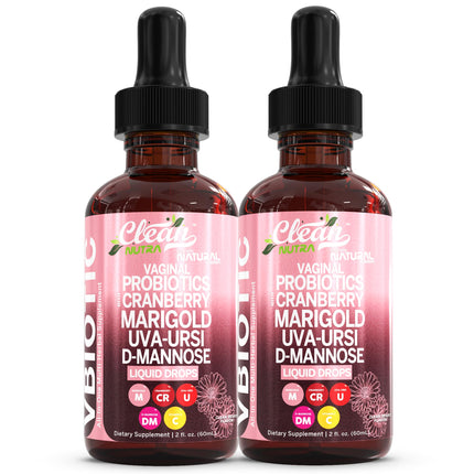 VBiotic Vaginal Probiotic for Women Liquid Drops | Womens Probiotics | Cranberry Uva Ursi Horsetail D-Mannose Prebiotics Marigold & Black Cohosh Vaginal Health Supplement | pH Balance | By Clean Nutra