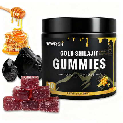Newrish Shilajit Gummies l Manuka Honey | Himalayan shilajit |No Added Sugar I Ashwagandha, Gokshura| Fulvic Acid & 85+ Trace Minerals I for Men, Women I Non-GMO I 100% Natural & Organic I 30 Gummy