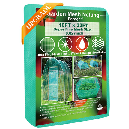 Garden Barrier Netting, Plant Covers 10x33ft Extra Fine Mesh 30% Green Sunblock Shade Cloth Mesh Protection Netting for Vegetable Fruits Flowers Crops Row Cover Raised Bed Screen Against Birds Animal
