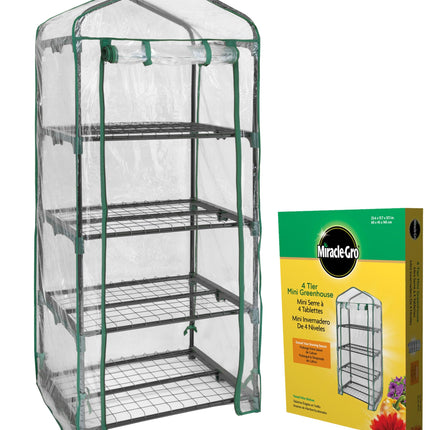 Miracle-Gro 23" x 17" x 57" 4-Tier Indoor/Outdoor Mini Greenhouse Plant Tent, All-Season Compact Plant Growth Accelerator with PVC Cover and Roll-Up Zipper Door, Clear