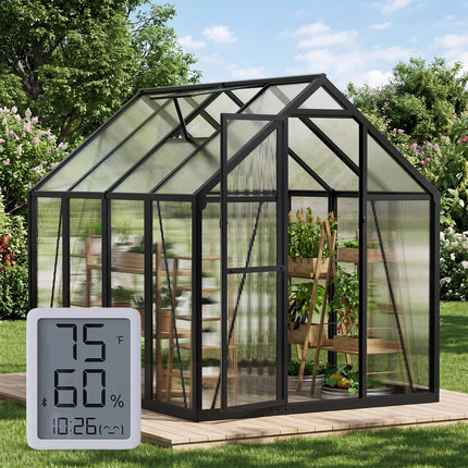 6x8 FT Greenhouse with Hygrometer, Lockable Aluminum Frame Green House