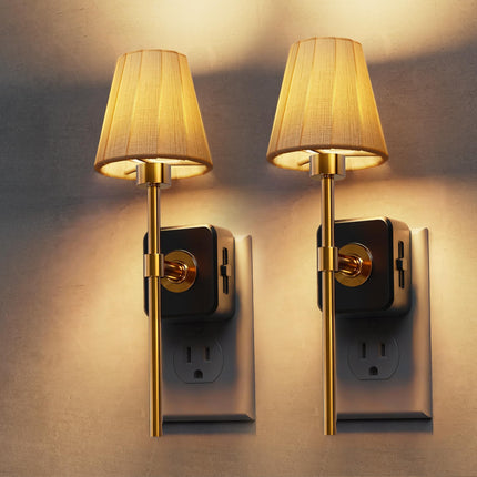 L LOHAS LED Night Lights Plug into Wall, 2 Pack Pleated Fabric Cover Night Light, Dusk to Dawn Sensor Vintage Nightlight, 0-100LM Dimmable, for Bedroom Living Room Hallway