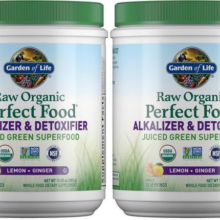 Garden of Life Raw Organic Perfect Food Alkalizer and Detoxifier,Lemon Ginger Flavored Superfood Powder Supplement,30 Servings,(Pack of 2)
