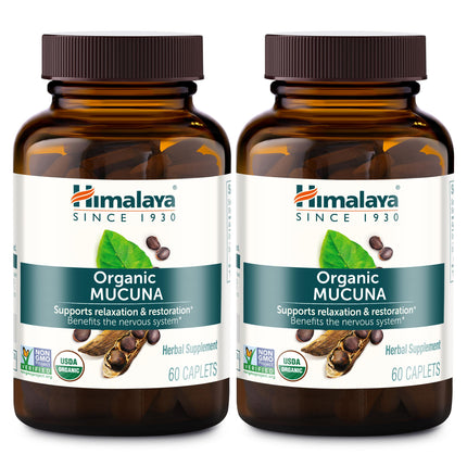 Himalaya Organic Mucuna Pruriens, Herbal Supplement for Calming Relaxation from Tension and Promoting Brain Function - Vegan, Non-GMO, Gluten Free, 600 mg, 60 Caplets, 2 Pk, 120 Day Supply