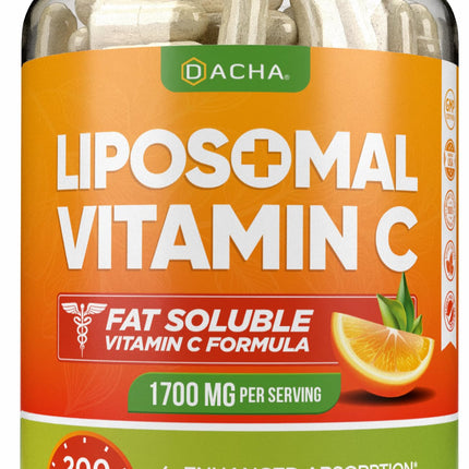 DACHA Natural Liposomal Vitamin C - 1700mg, 200 Capsules, Immune System & Collagen Booster, High Absorption Fat Soluble VIT C, Buffered, Skin Vitamins, Vegeterian, Vegan