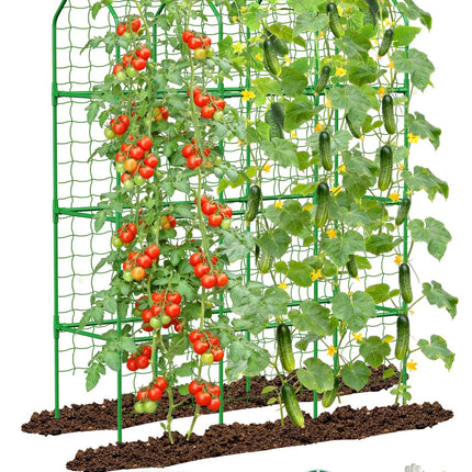 Cucumber Trellis for Climbing Plants Outdoor, A-Shape Garden Trellis for Raised Bed, Metal Plant Trellis with Garden Netting for Flower Vegetables, Pea, Grape ((67 * 17 * 65inch(L*W*H), Trellis)