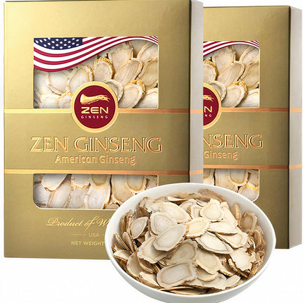 2 Boxes of American Wisconsin Ginseng Slices - Improved Energy, Performance, & Mental Health for Men & Women. Total 8 Oz.