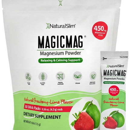 NaturalSlim Magicmag Pure Magnesium Citrate Powder – Stress, Constipation, Muscle, and Heart Support | Magnesium Supplement Drink Mix Strawberry Lime 0.16 Ounce