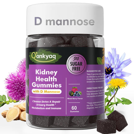 D mannose Gummies for Women, Kidney Cleanse Detox & Repair Gummies – Urinary Health & Kidney Stone* Support, Chewable D-mannose with Astragalus, Dandelion, Milk Thistle – Vegan, Sugar-Free, 60 cts