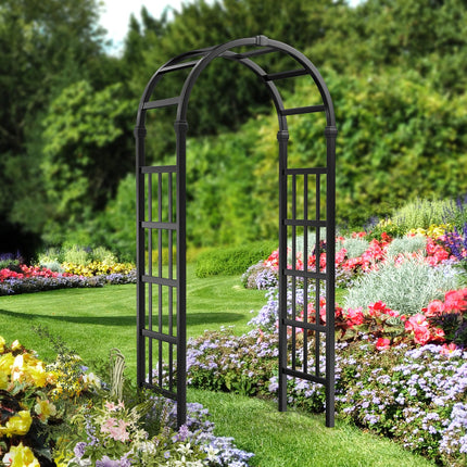 VINGLI Vinyl Garden Arbor, PVC Wedding Arch for Ceremony Party, Garden Trellis for Climbing Plants Outdoor, Arch Backdrop Stand for Garden, Backyard, Lawn (Black, 39.5in)